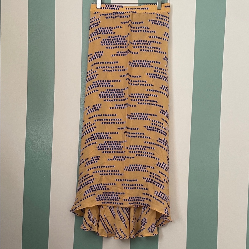 Stylish Yellow and Blue Women's Maxi 100% Silk Skirt